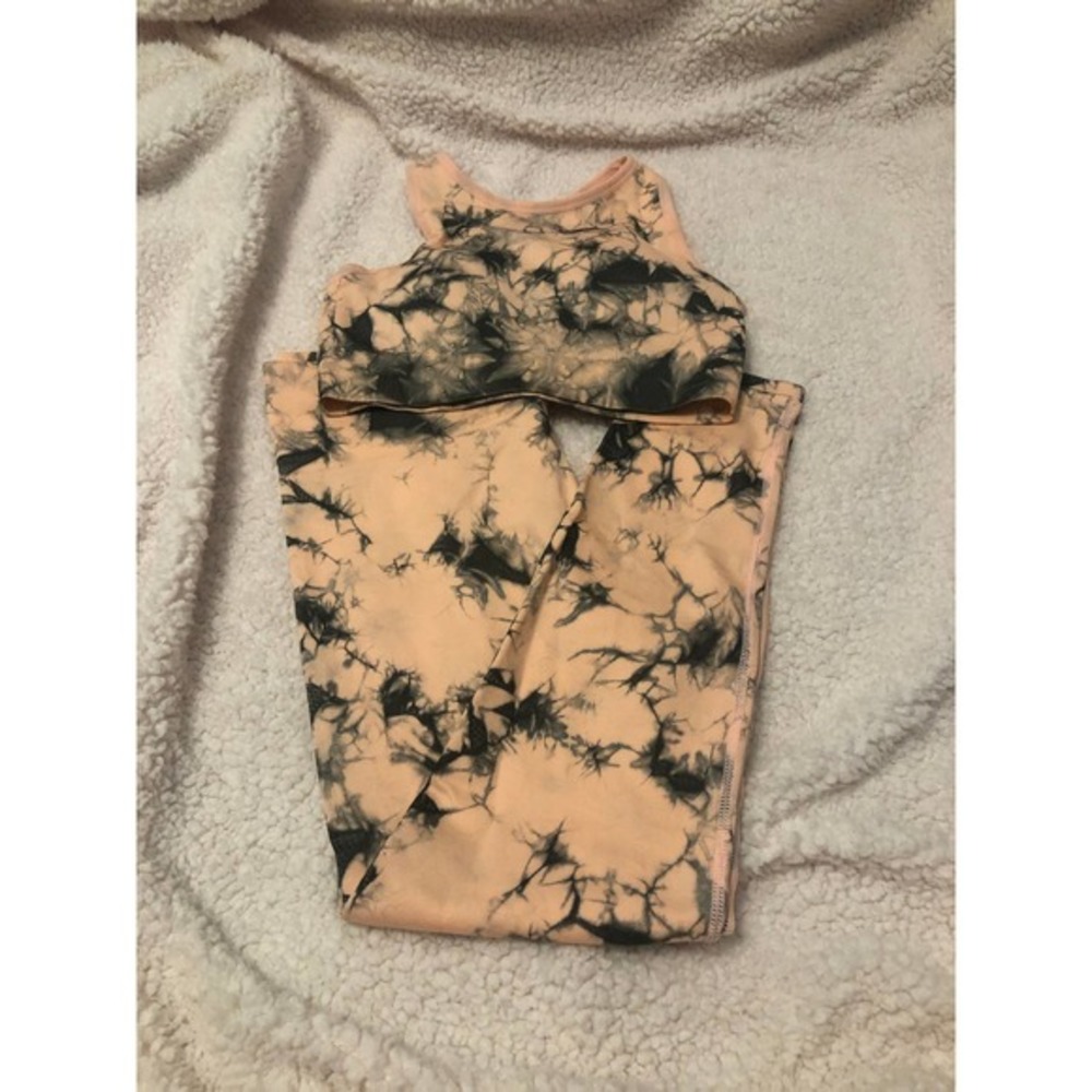 NEW PEACH AND BLACK TIE DYE LEGGINGS L - Picture 4 of 4